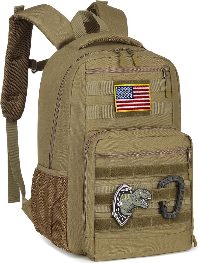 XINTREY Kids tactical Backpack for Boys School Bag 20L mini Children Backpack for Outdoor Camping Travel (Brown) - Image 1